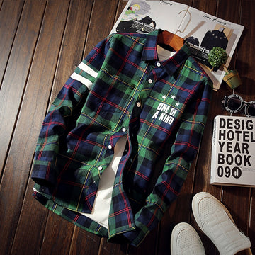Autumn New Fashion Brand Print Shirt Men's Personality Letter Plaid Slim Shirt Men's Casual Social Shirt Men's Clothing 5XL